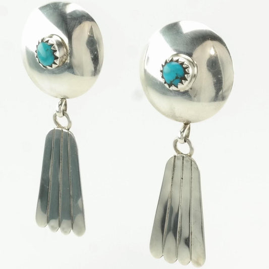 Native American Sterling Silver Blue Turquoise Concho Earrings Stud/dangle