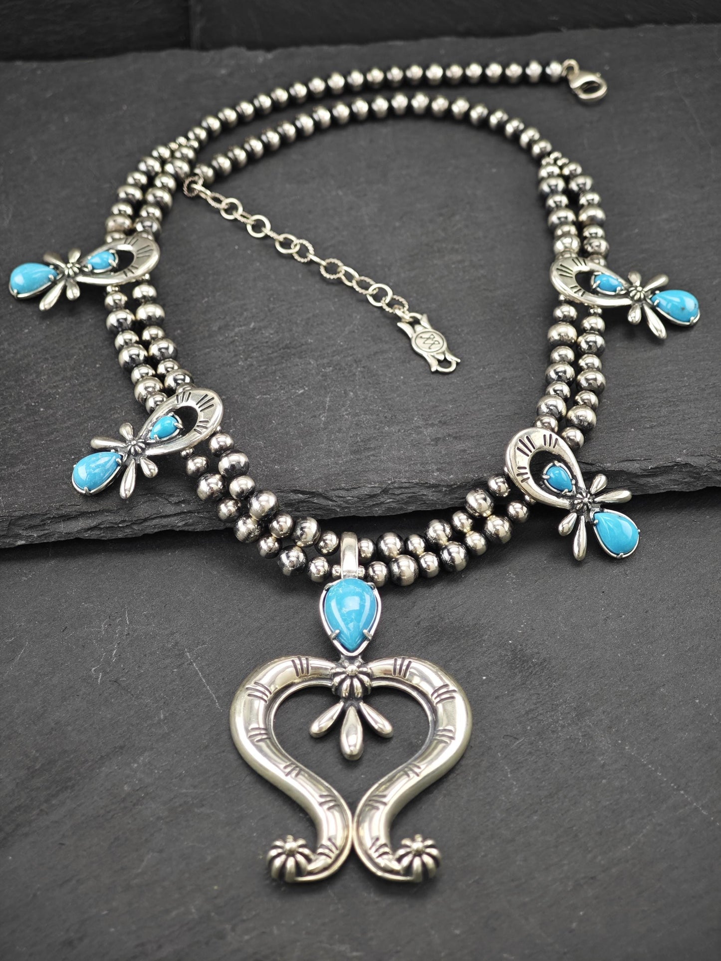 American West, Carolyn Pollack, Floral Squash Blossom Necklace Sterling Silver