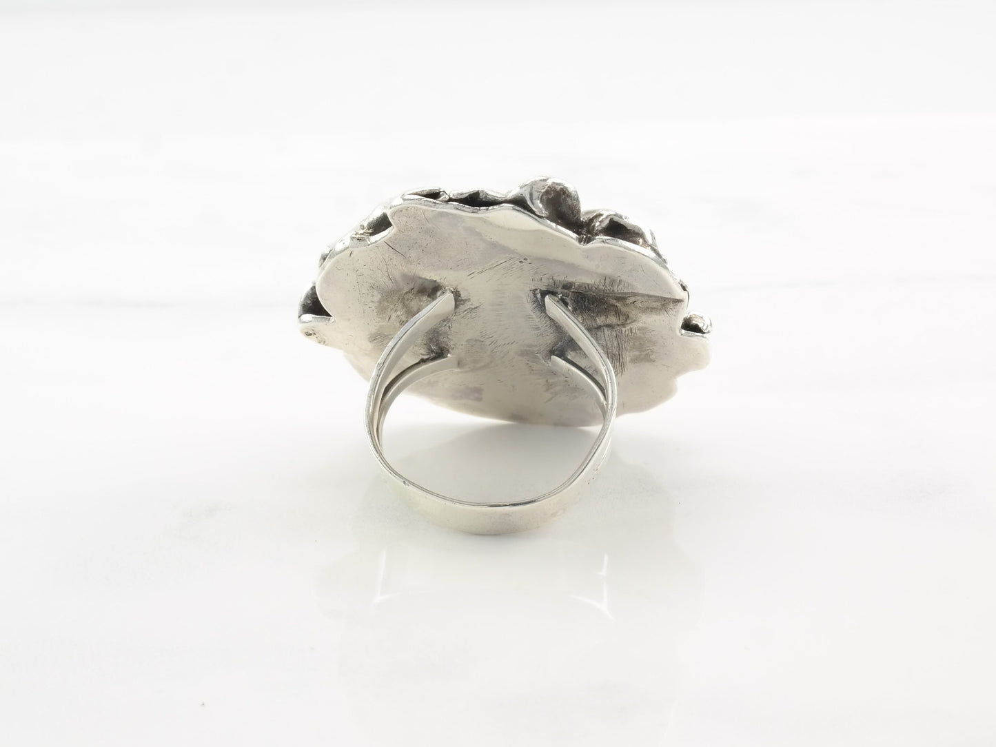 Vintage Southwest Silver Ring Turquoise Brutalist Style Sterling Size 8 1/2