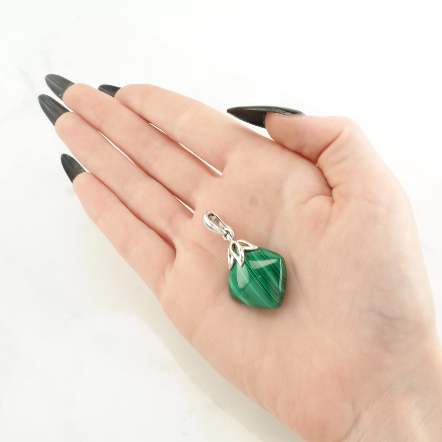 Vintage Malachite Floral accents Sterling Silver Pendant