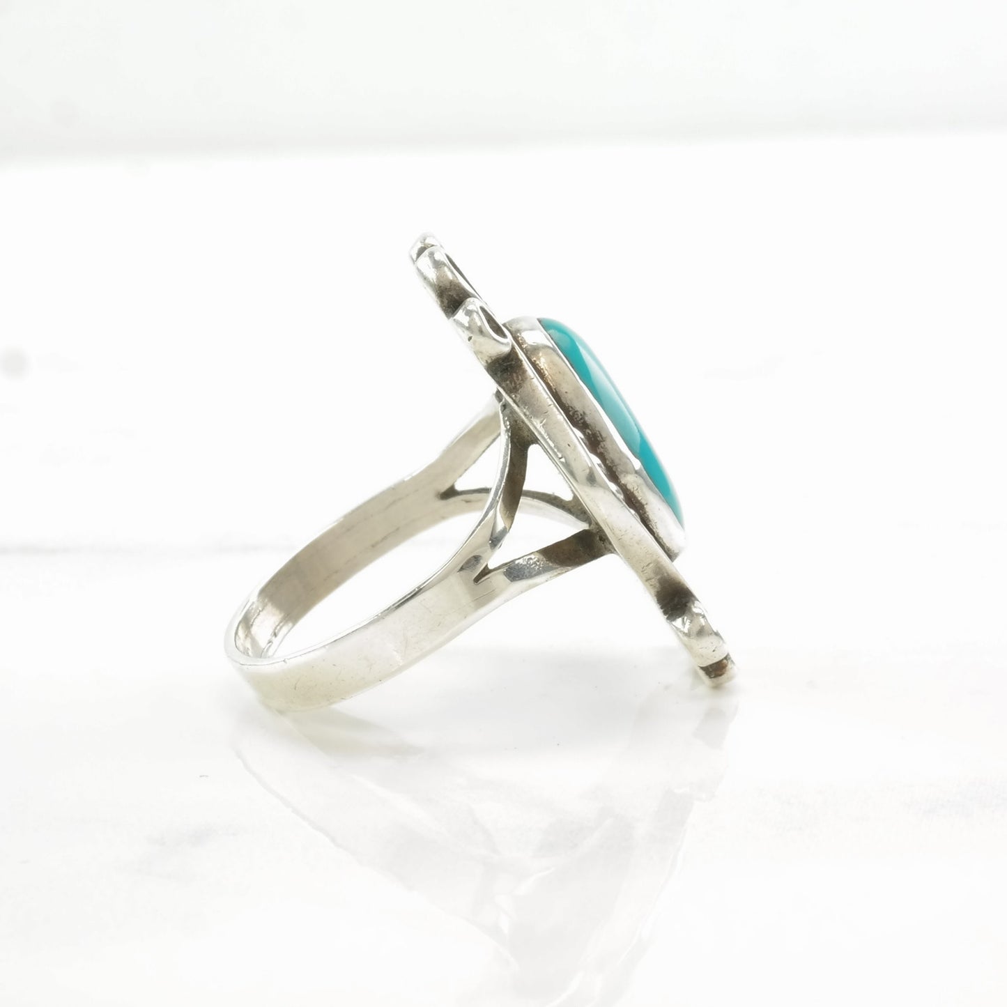 Vintage Southwest Silver Ring Turquoise Shadowbox Sterling Size 8