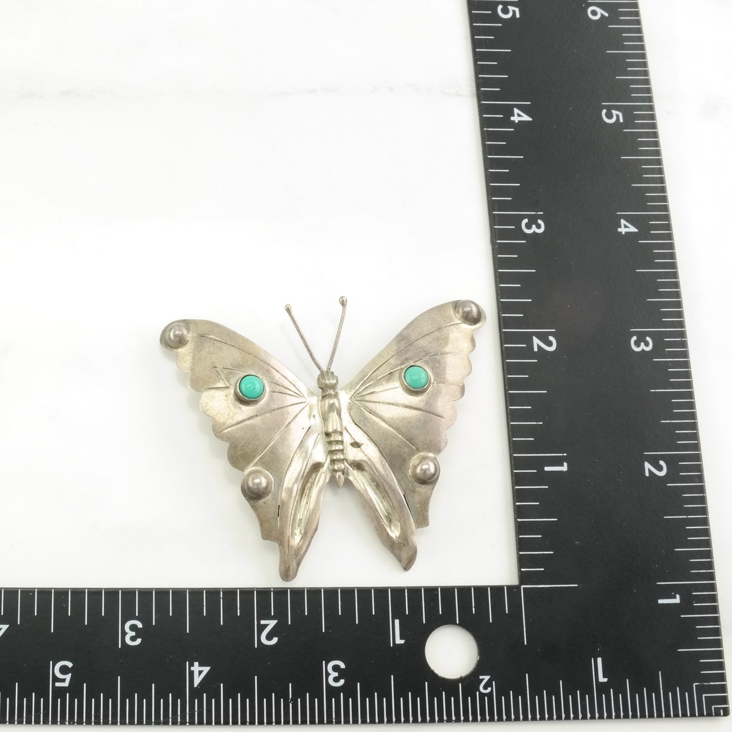 Vintage Taxco Sterling Silver Brooch Butterfly Blue Block Turquoise B1834