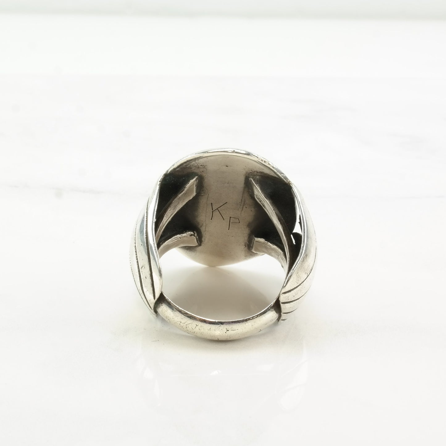 Vintage Southwest Sterling Silver & Turquoise Feather Shadowbox Ring, Size 12.5