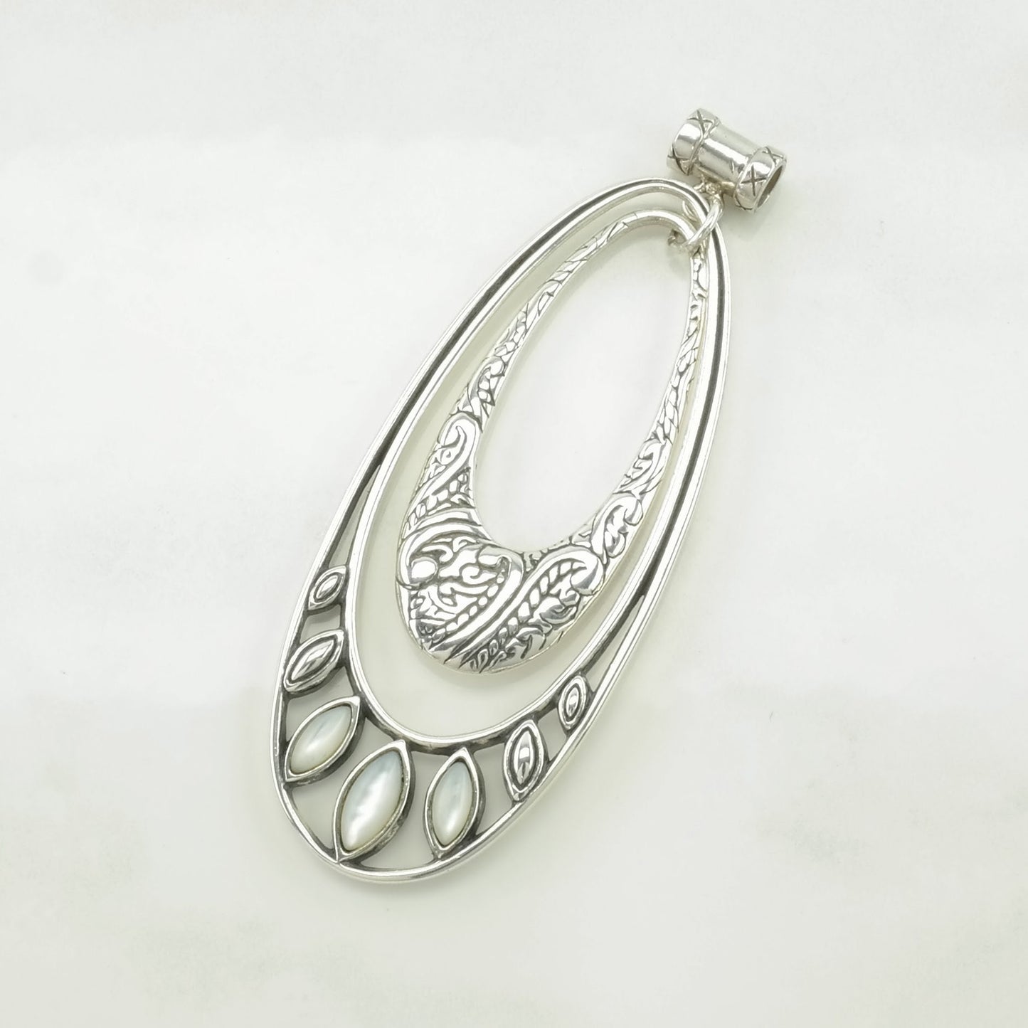Vintage Carolyn Pollack MOP Floral Scroll Sterling Silver Pendant