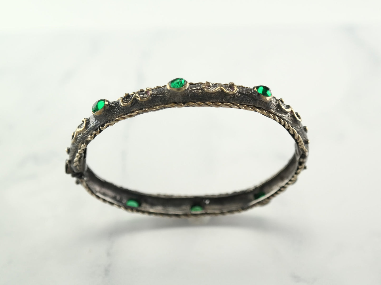 By Sevan Vintage Aries Emerald Sterling Silver Bangle