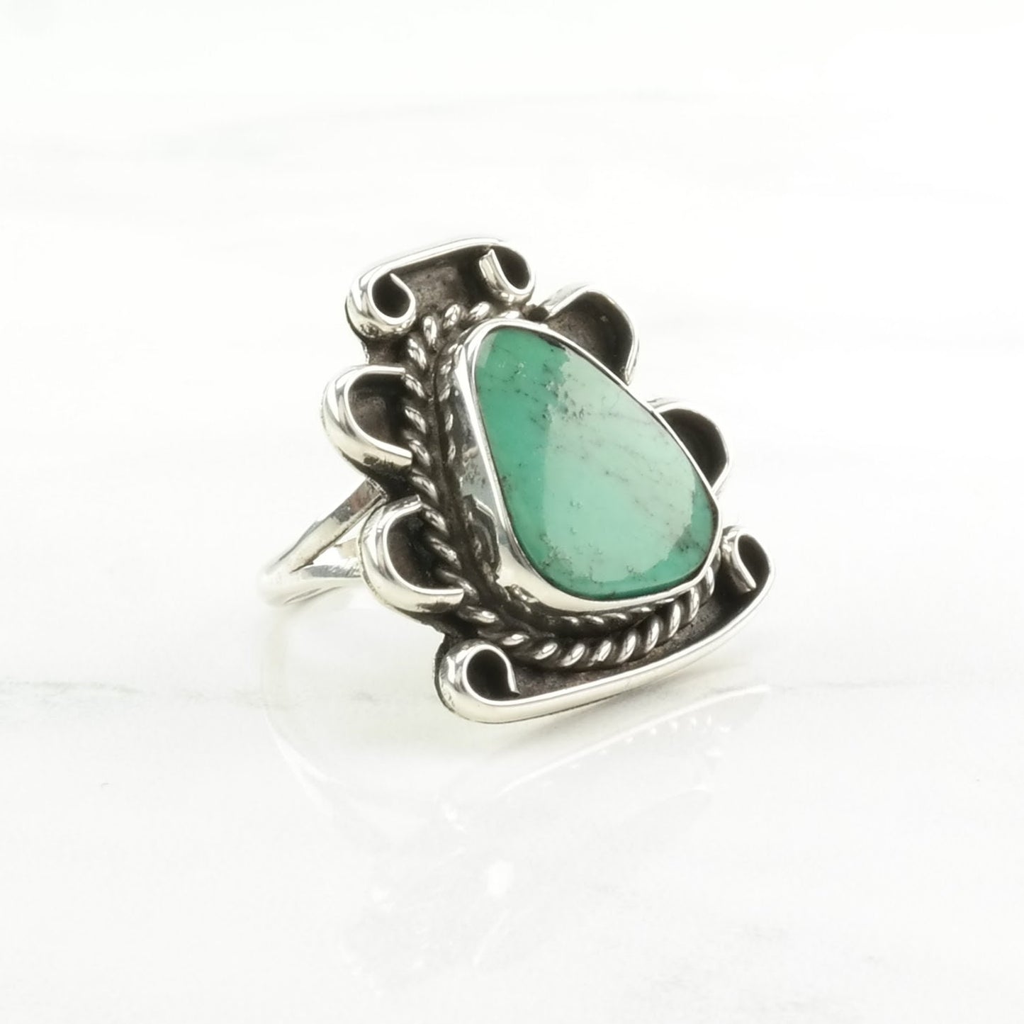 Vintage Sterling Silver Ring Turquoise Abstract Size 5