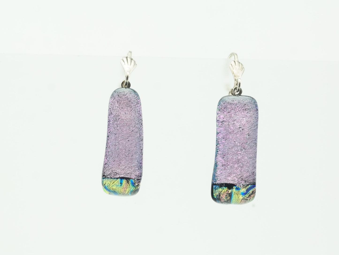 Sterling Silver Purple Blue Yellow Fused Glass Earrings