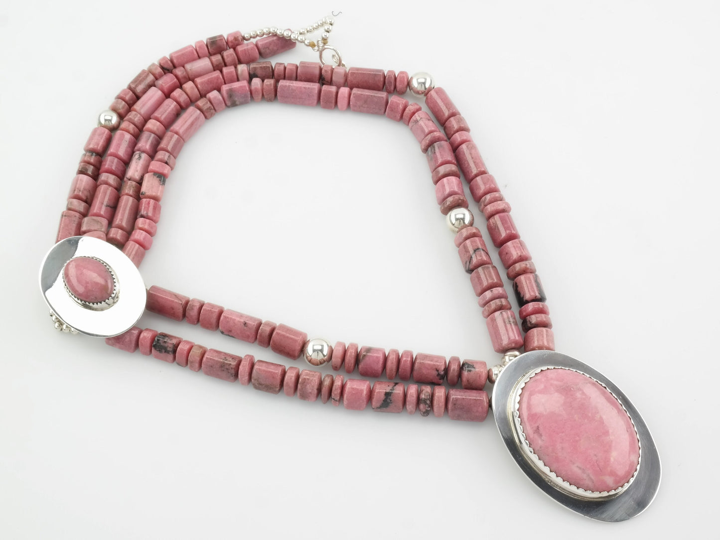 Pink Rhodonite Necklace | Sterling Silver & Rhodonite Bead Necklace | Southwestern Jewelry | Statement Necklace