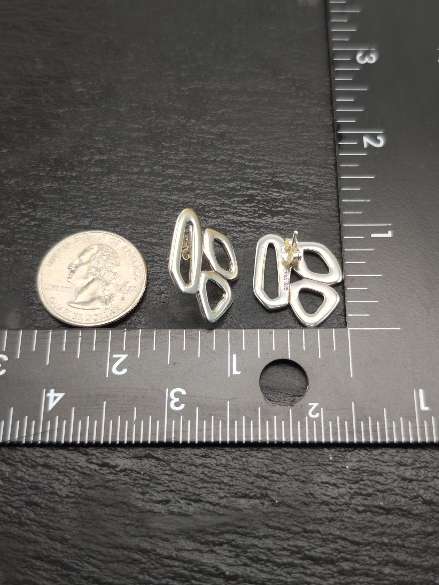 Vintage Zina Modernist, Abstract Stud Earrings Sterling Silver