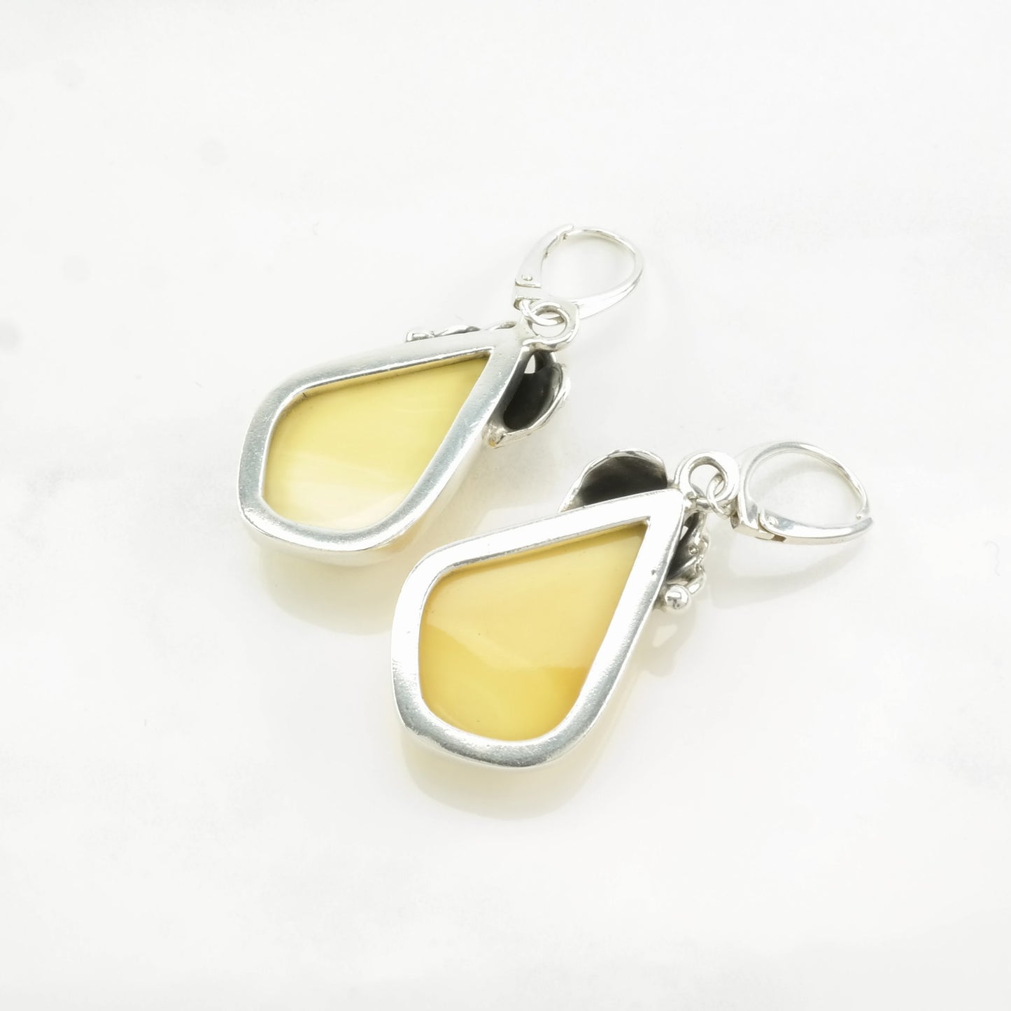 Vintage Sterling Silver Levers Earrings Yellow Amber Floral