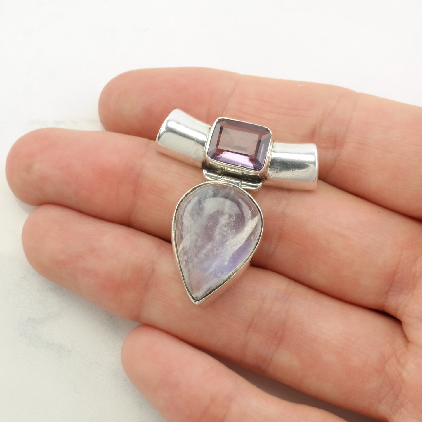 Vintage Moonstone, Amethyst Sterling Silver Pendant