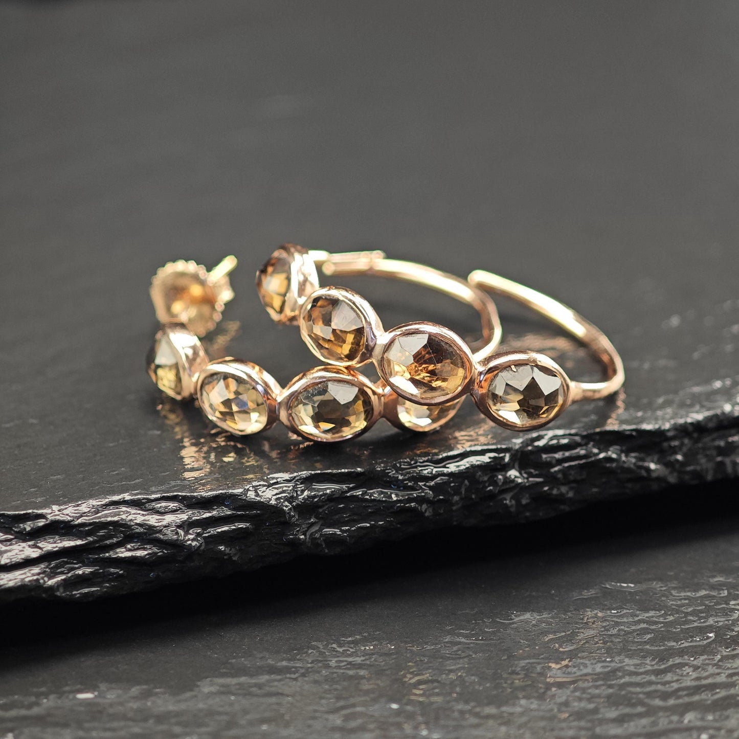Ippolita Rose Gold, Brown Quartz Rock Candy Hoop Earrings Sterling Silver