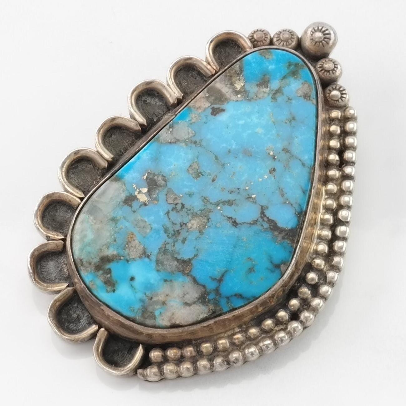 Vintage Native American Turquoise Spiderweb Sterling Silver Pendant