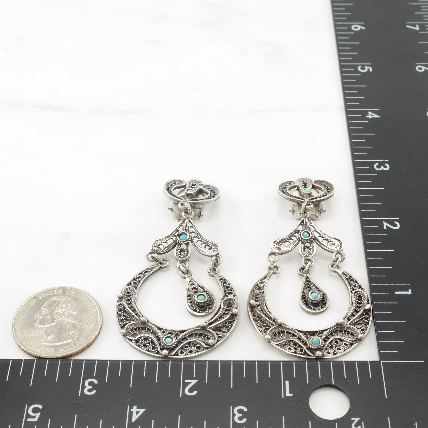 Vintage Middle Eastern, Sterling Silver Clip On/Dangle Earrings