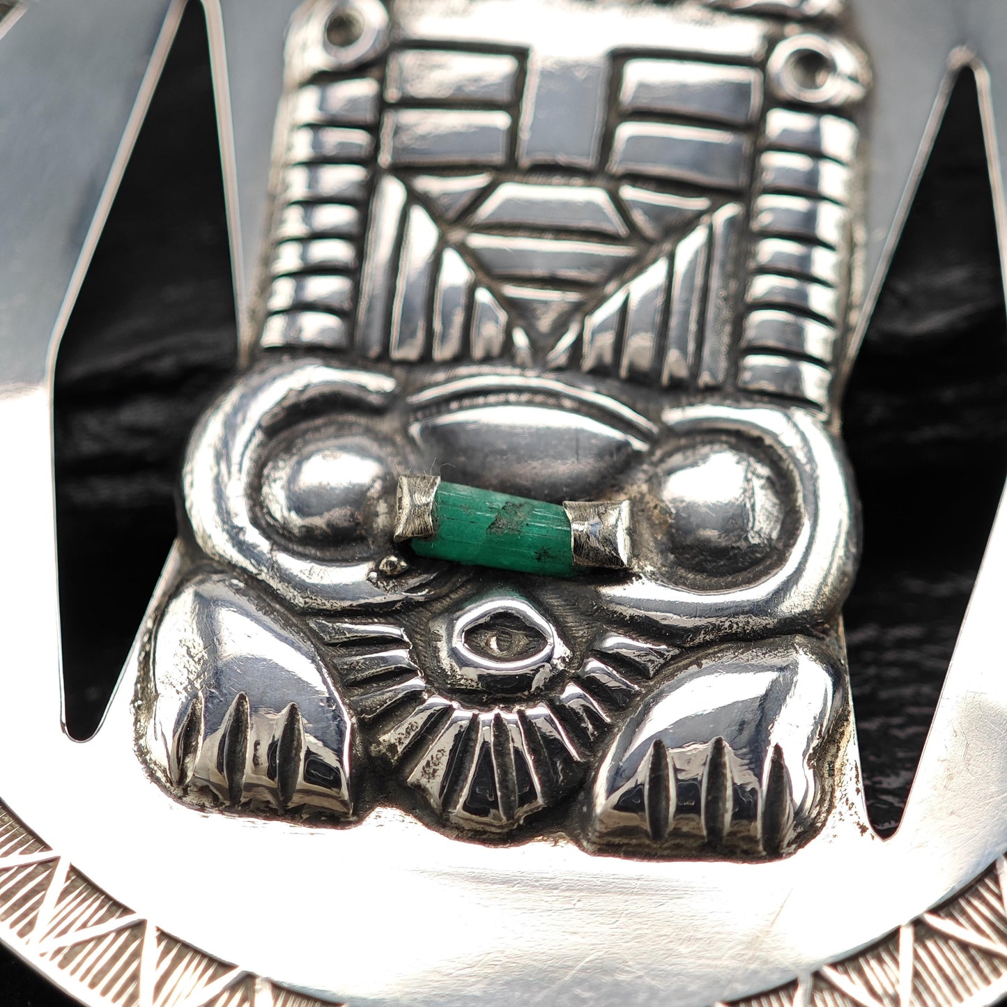 Vintage Large Colombia, Emerald Crystal Pendant Sterling Silver
