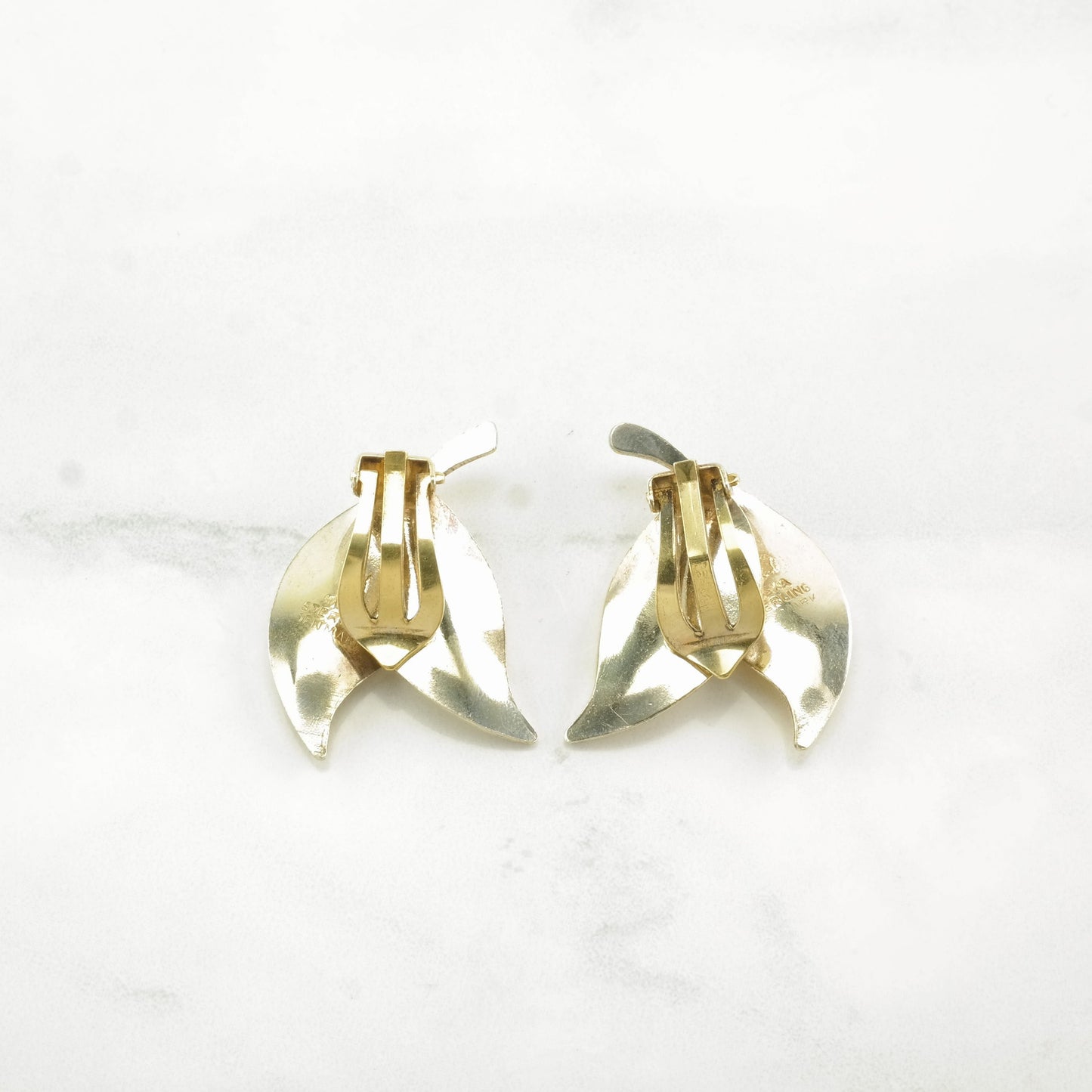 Danish Sterling Silver Yellow Enamel Leaf Earrings Clip On