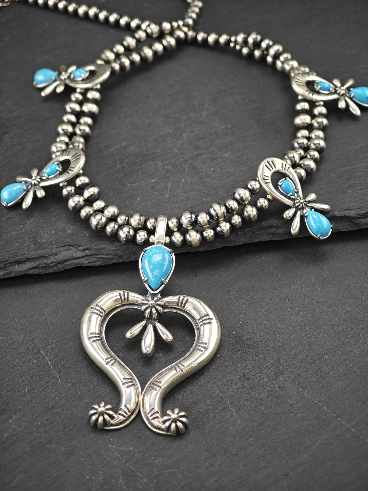 American West, Carolyn Pollack, Floral Squash Blossom Necklace Sterling Silver