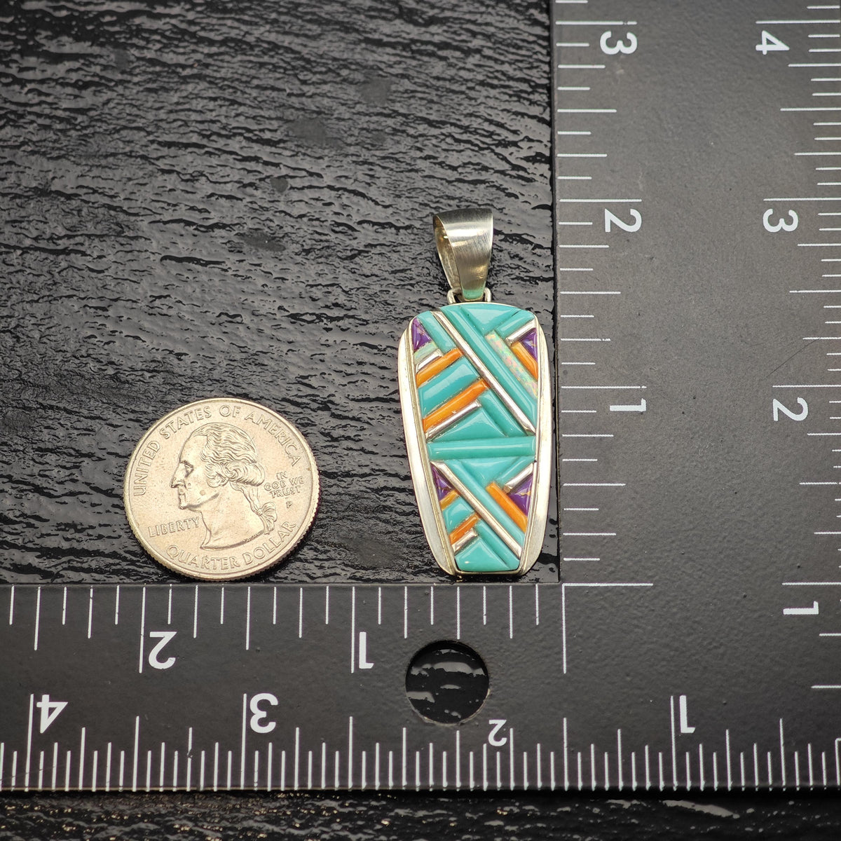 SW Turquoise Multistone Inlay Sterling Silver Pendant P3146