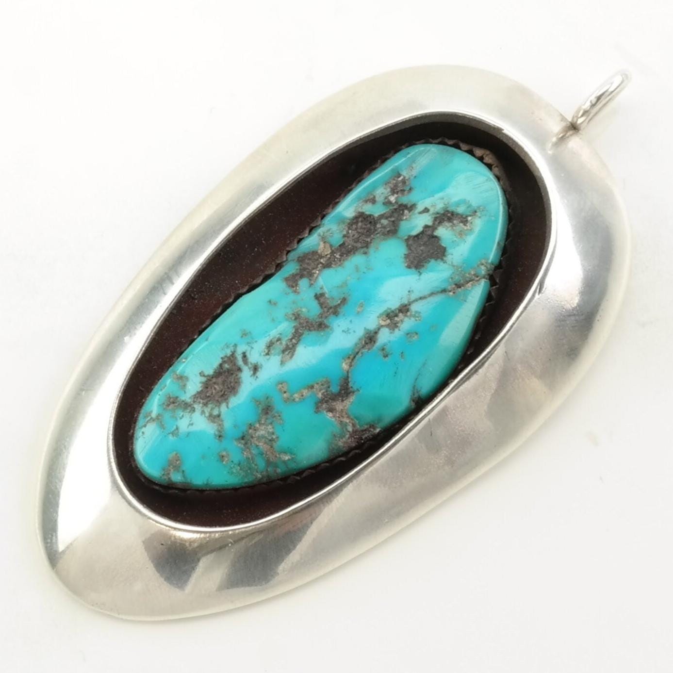 Vintage Native American Turquoise Shadowbox Sterling Silver Pendant