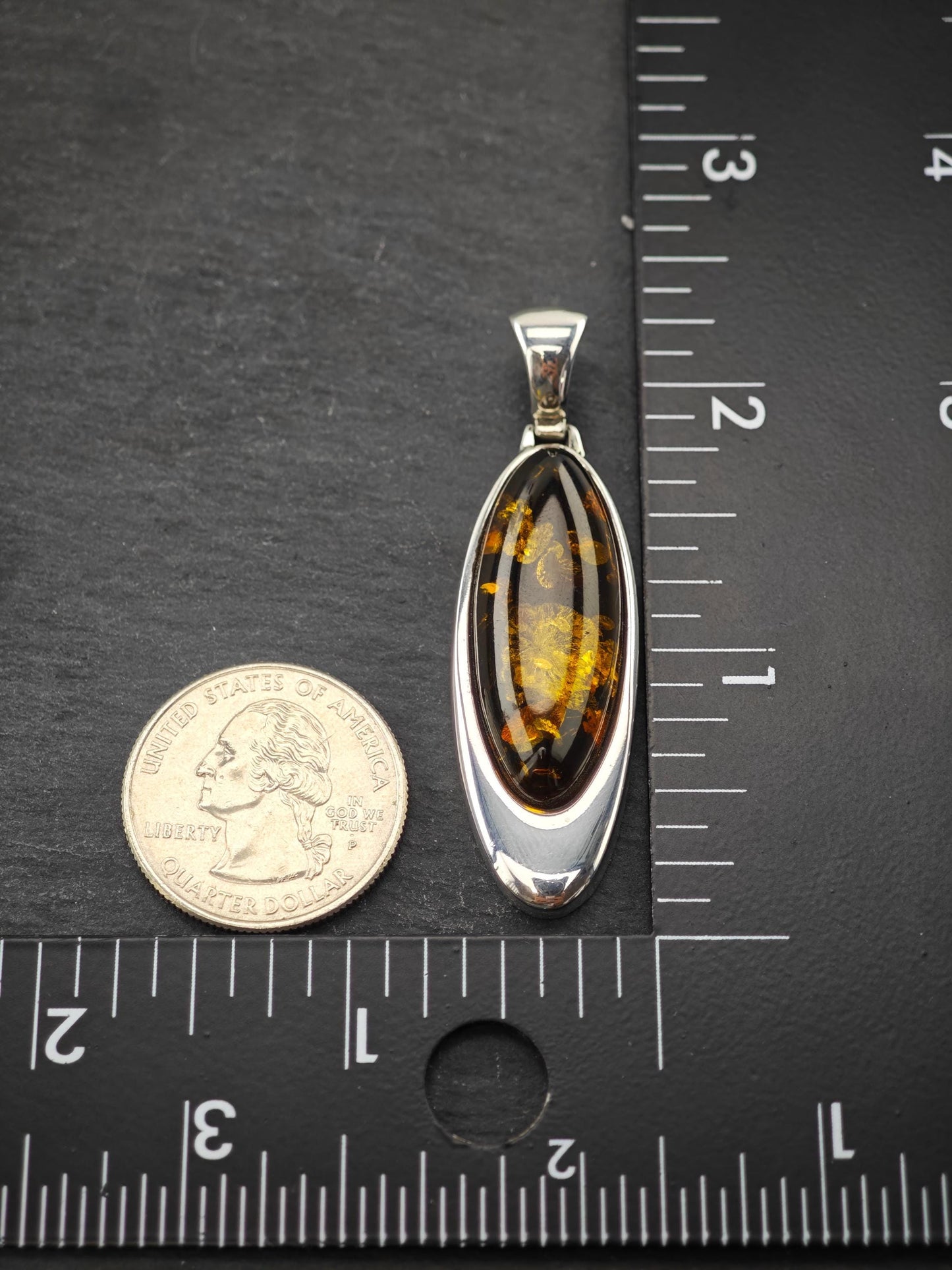 Vintage Modernist Amber Pendant, Poland Sterling Silver