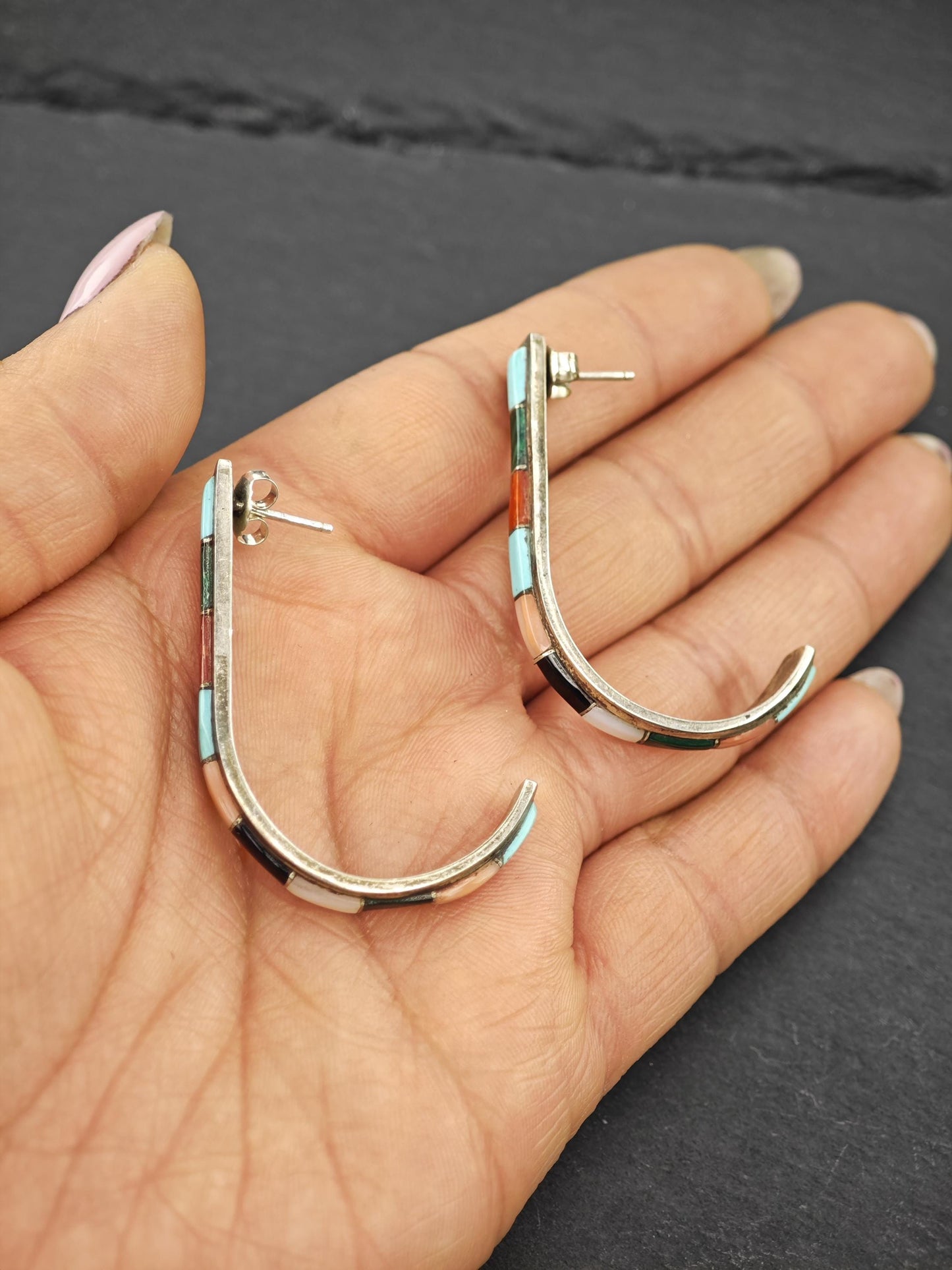 Native American, Hook Stud Earrings Sterling Silver