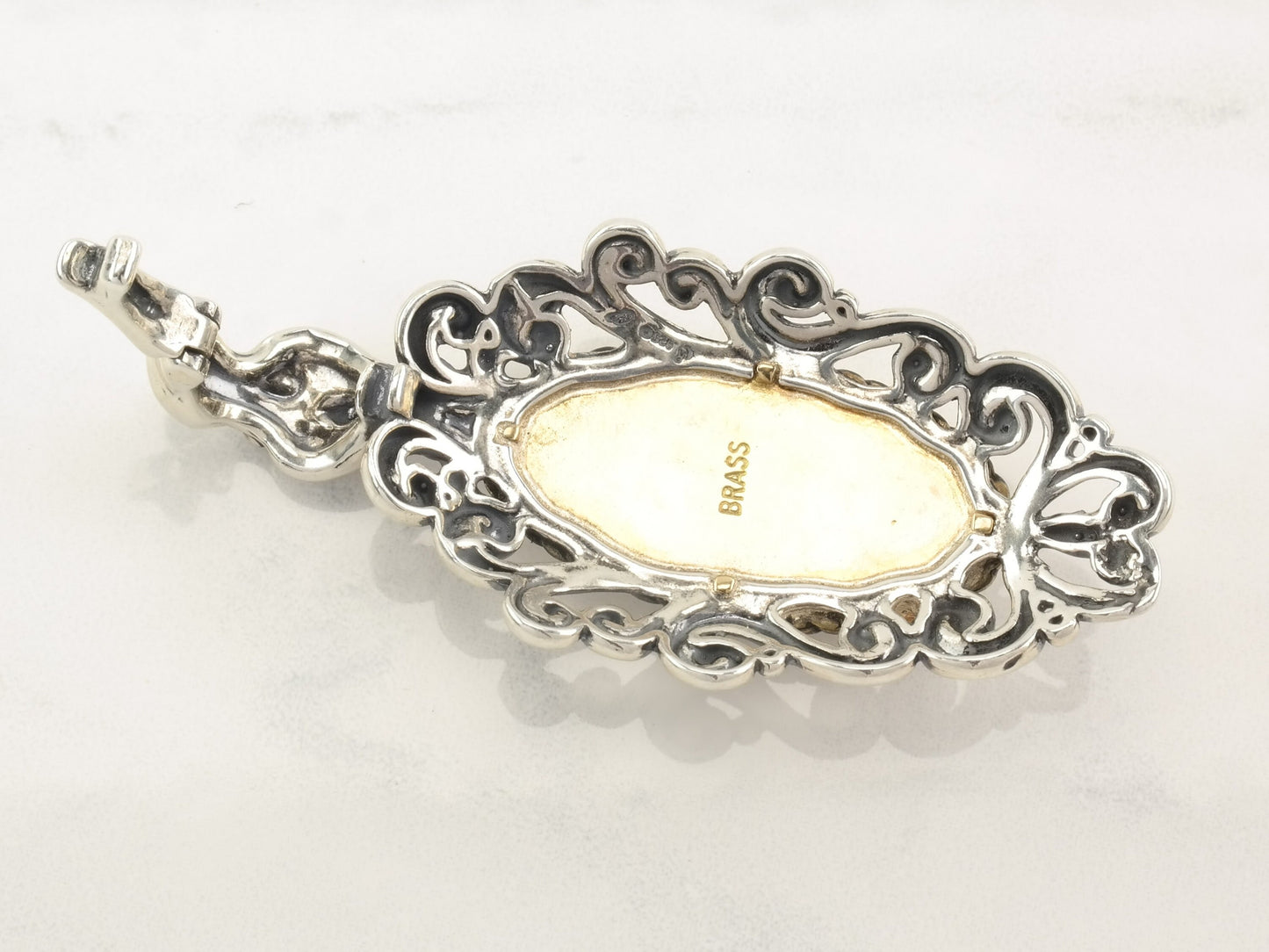 Vintage Relios MOP Inlay, Floral, Detachable Bail Sterling Silver Pendant