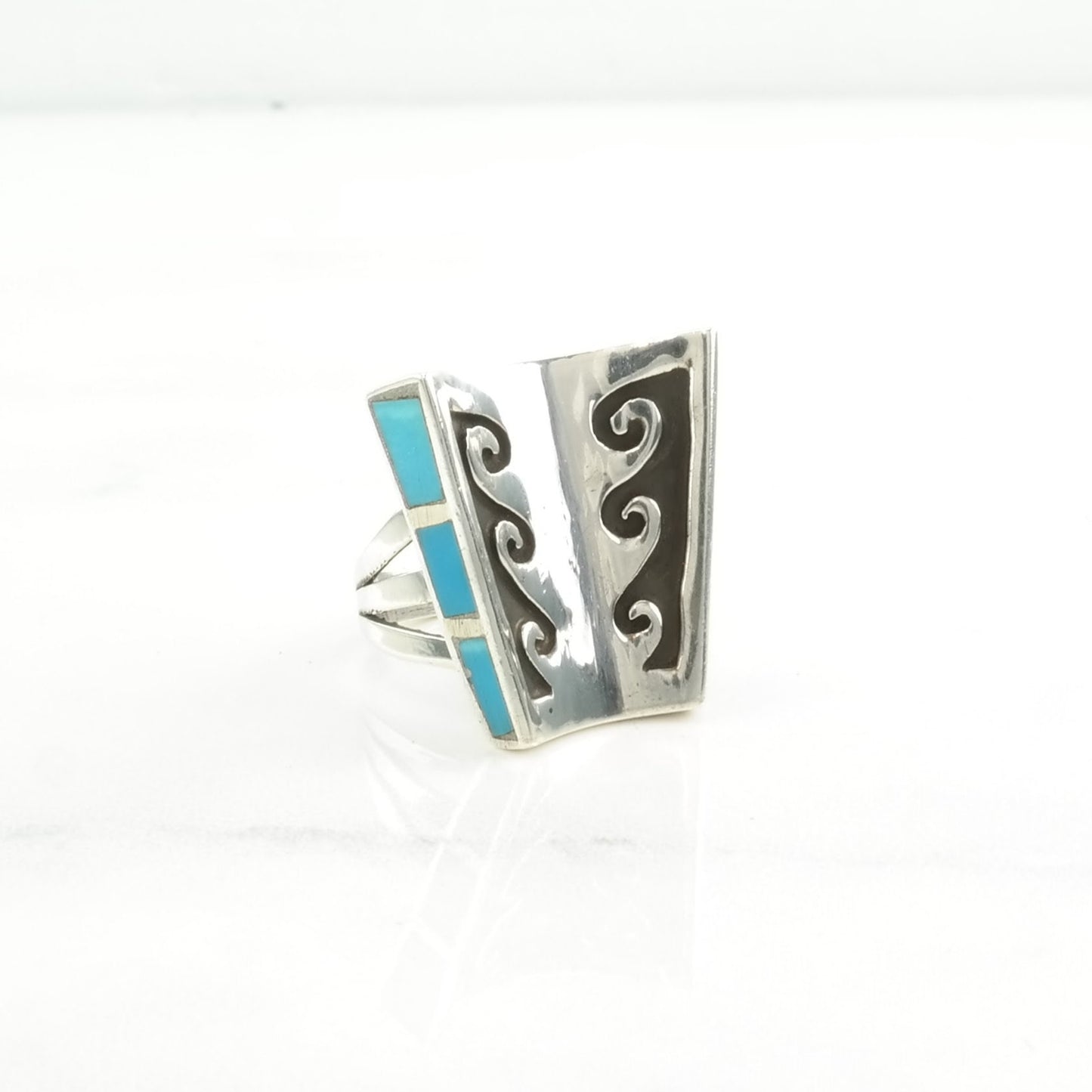 Vintage Native American Silver Ring Turquoise Overlay Sterling Blue Size 6 1/2