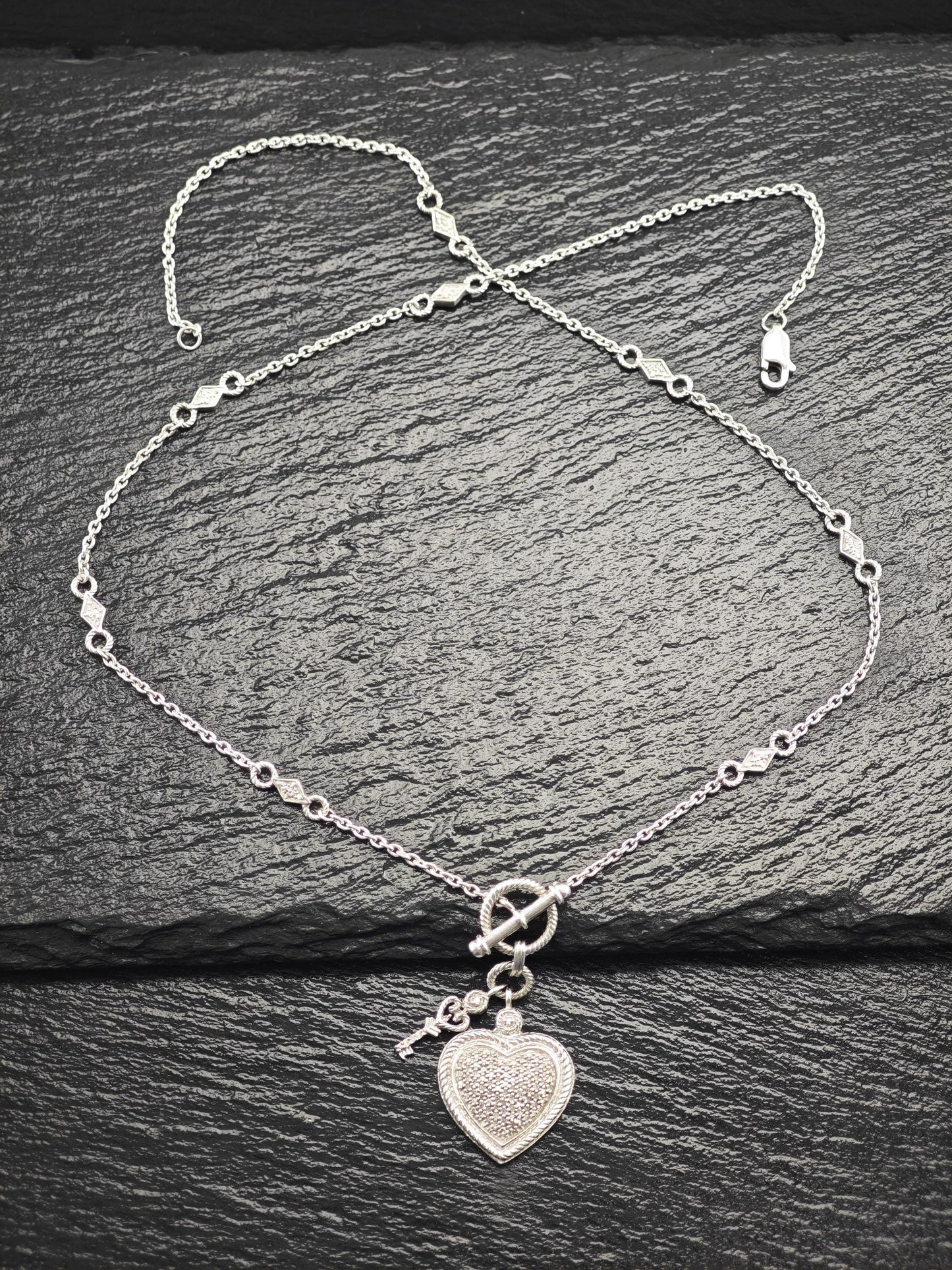 Diamond Heart & Key Necklace Sterling Silver N2490