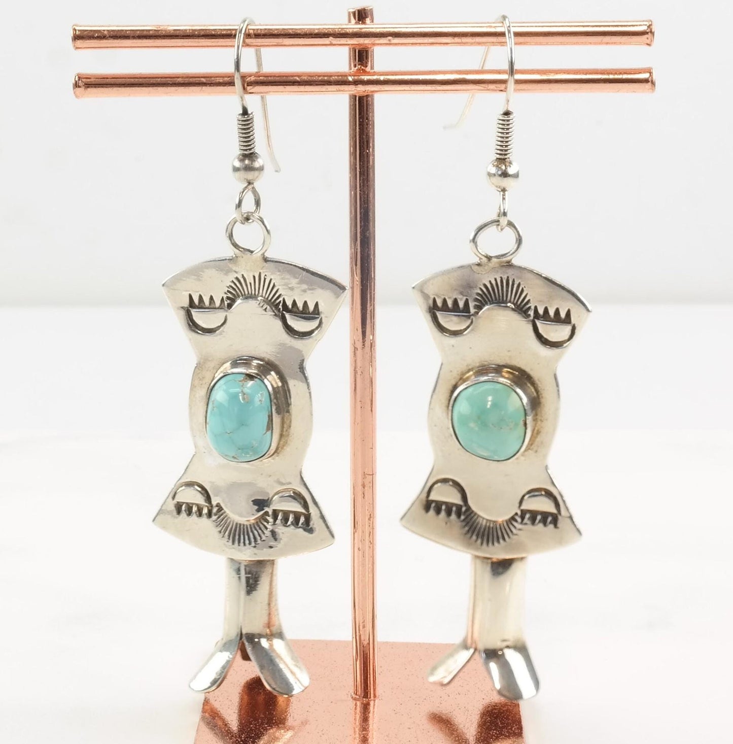 Southwest Sterling Silver Blue #8 Turquoise, Blossoms Turquoise Earrings Fish Hooks