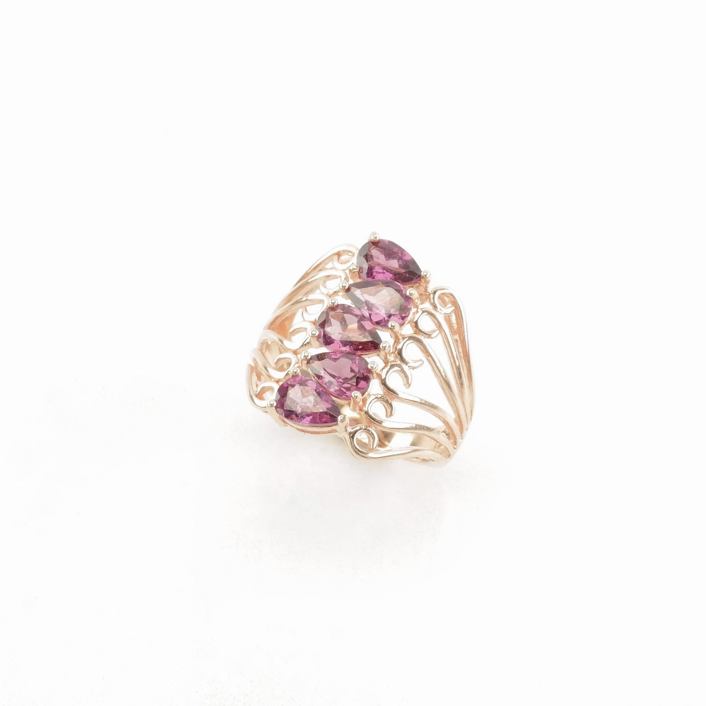 Vintage Sterling Silver Ring Garnet Rose Gold Pink Size 5 1/4