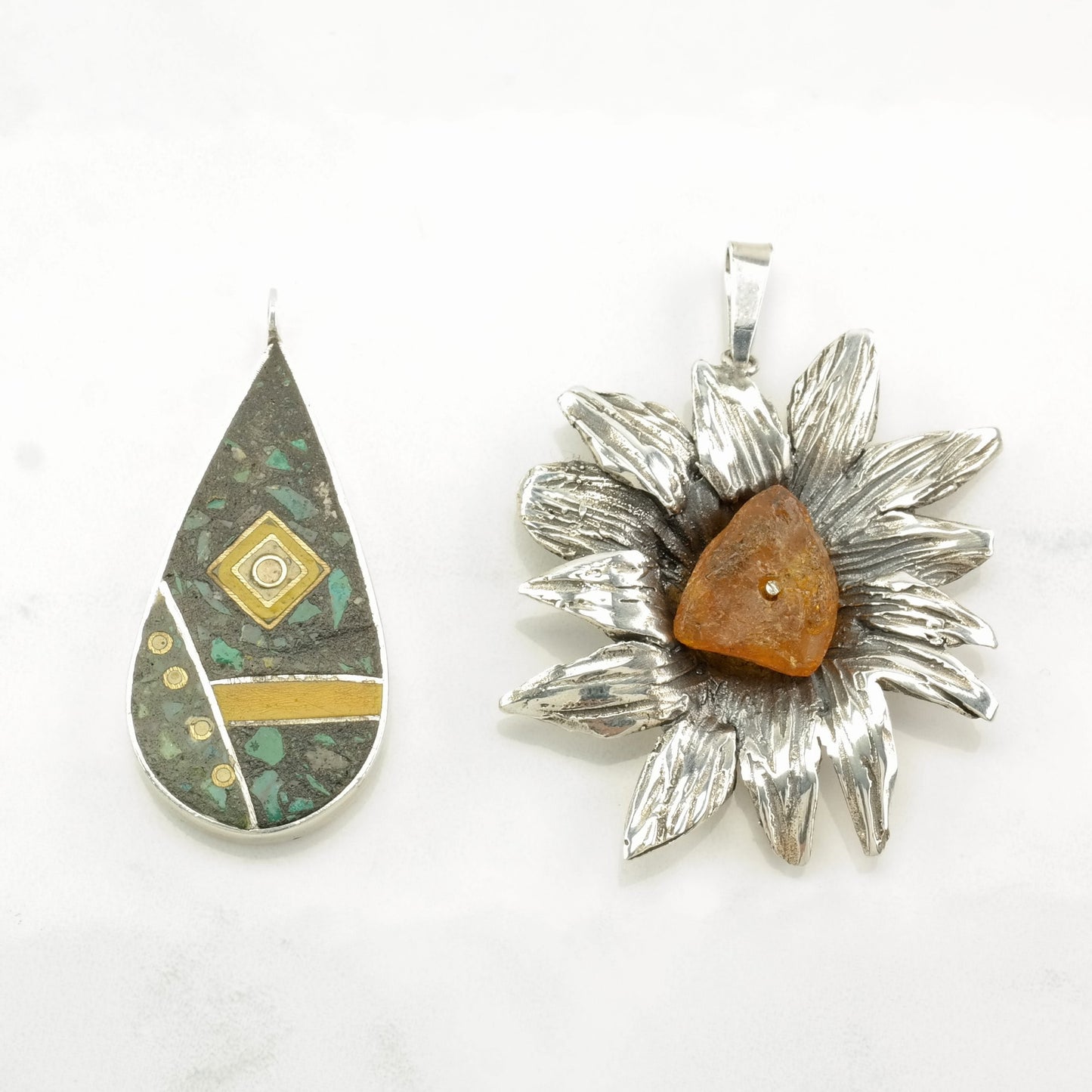 Vintage Quartz, Agate, Turquoise, Citrine Sterling Silver Pendant