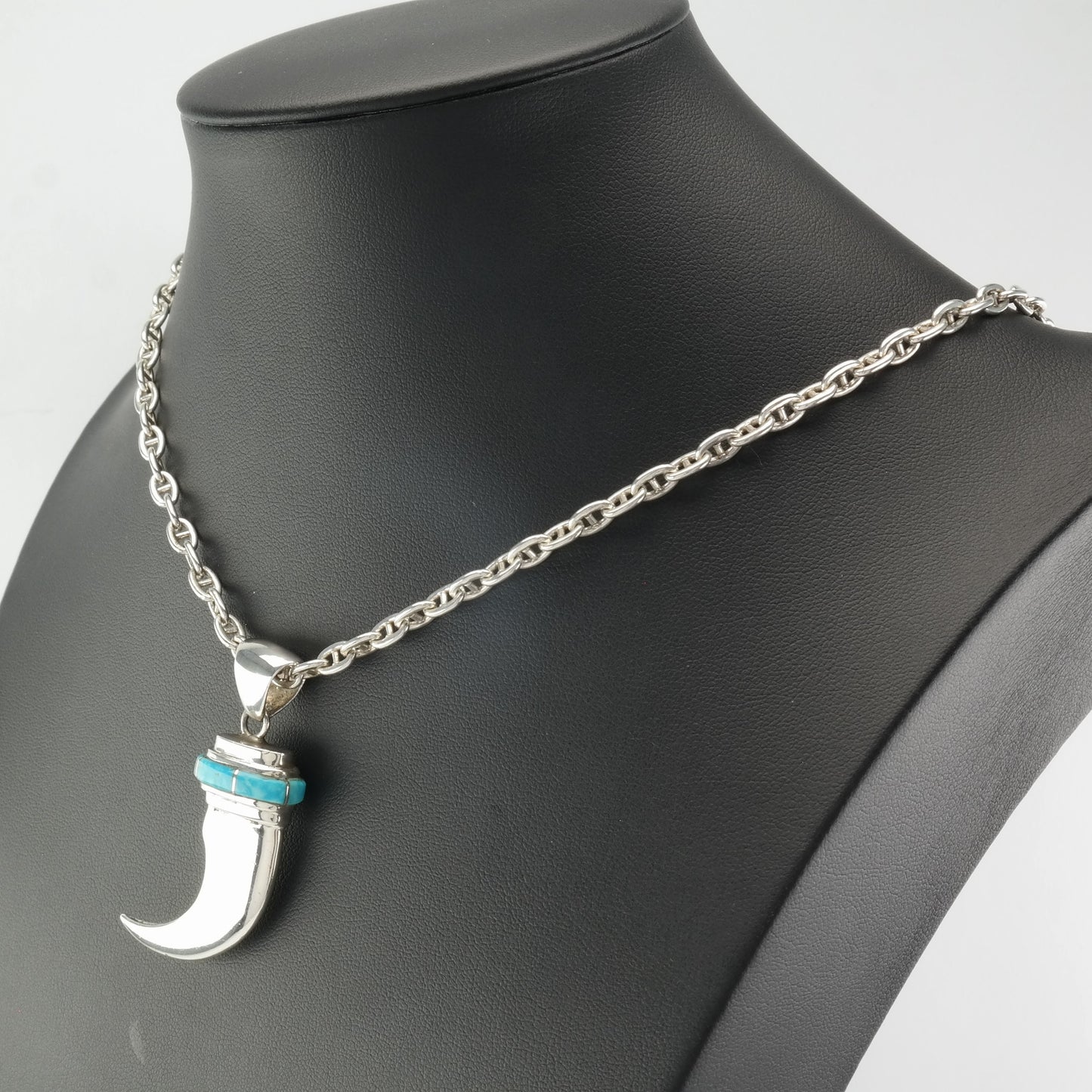 Vintage Southwest Sterling Silver Blue Turquoise Inlay Silver Claw Necklace