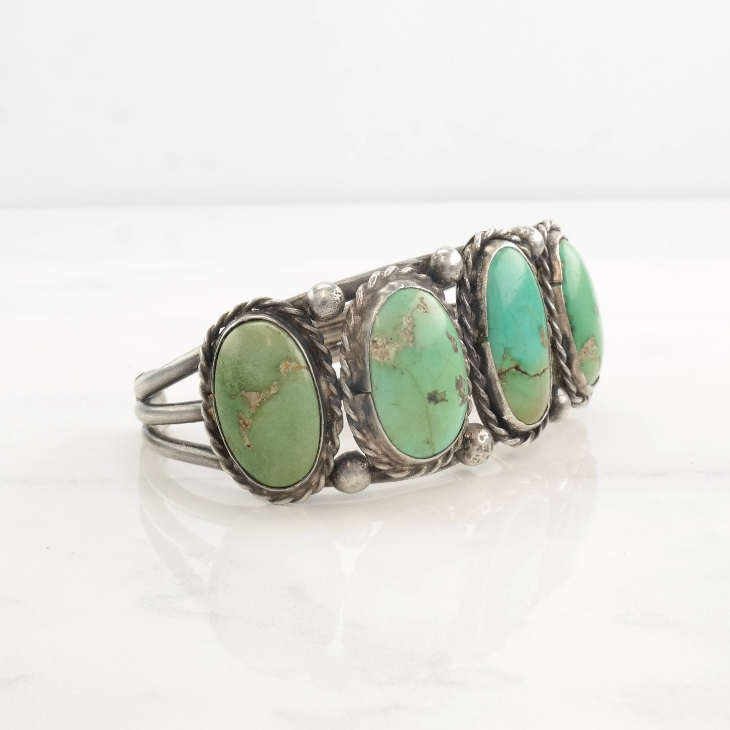 Early, Native American Sterling Silver Cuff Bracelet Cerillos, Turquoise 5 Stone