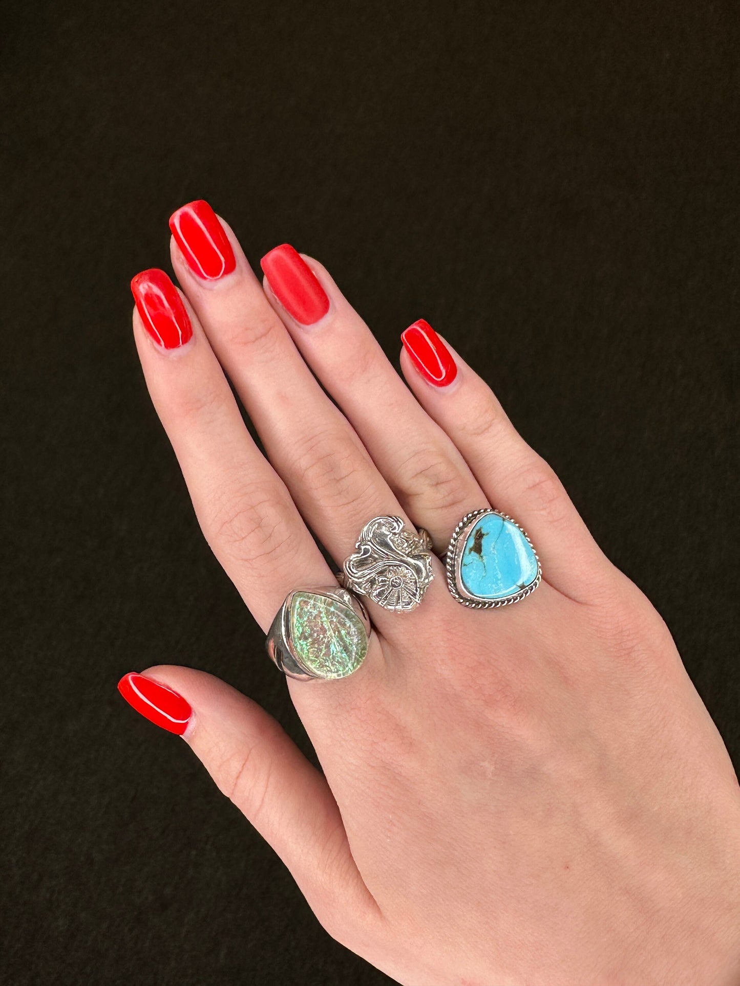 Vintage Sterling Silver Ring Opal Doublet Teardrop Size 6 1/4