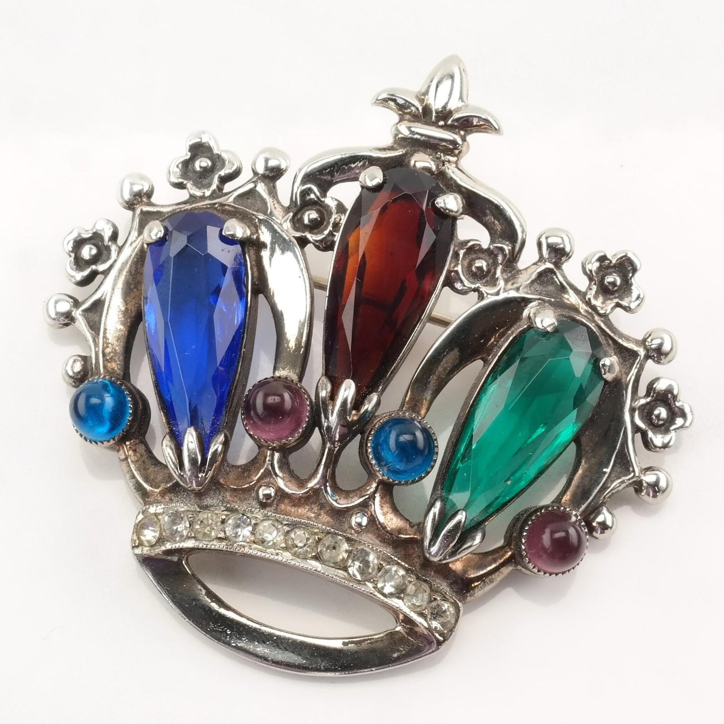 Silver Brooch Pendant Crown Paste Sterling