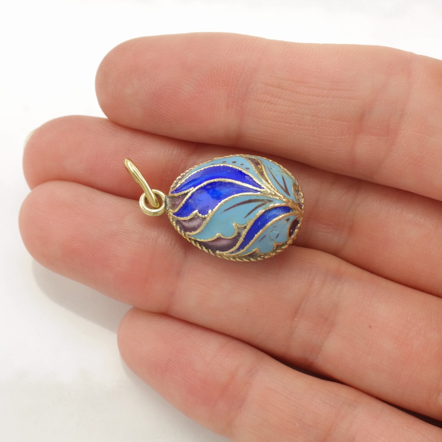 Vintage Soviet Enamel Egg Sterling Silver Pendant