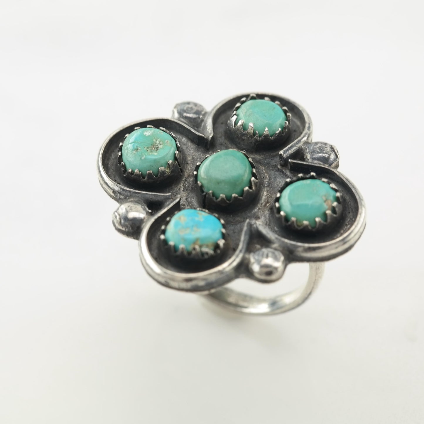 Native American Silver Ring Turquoise Cross Cluster Sterling Size 6 1/4