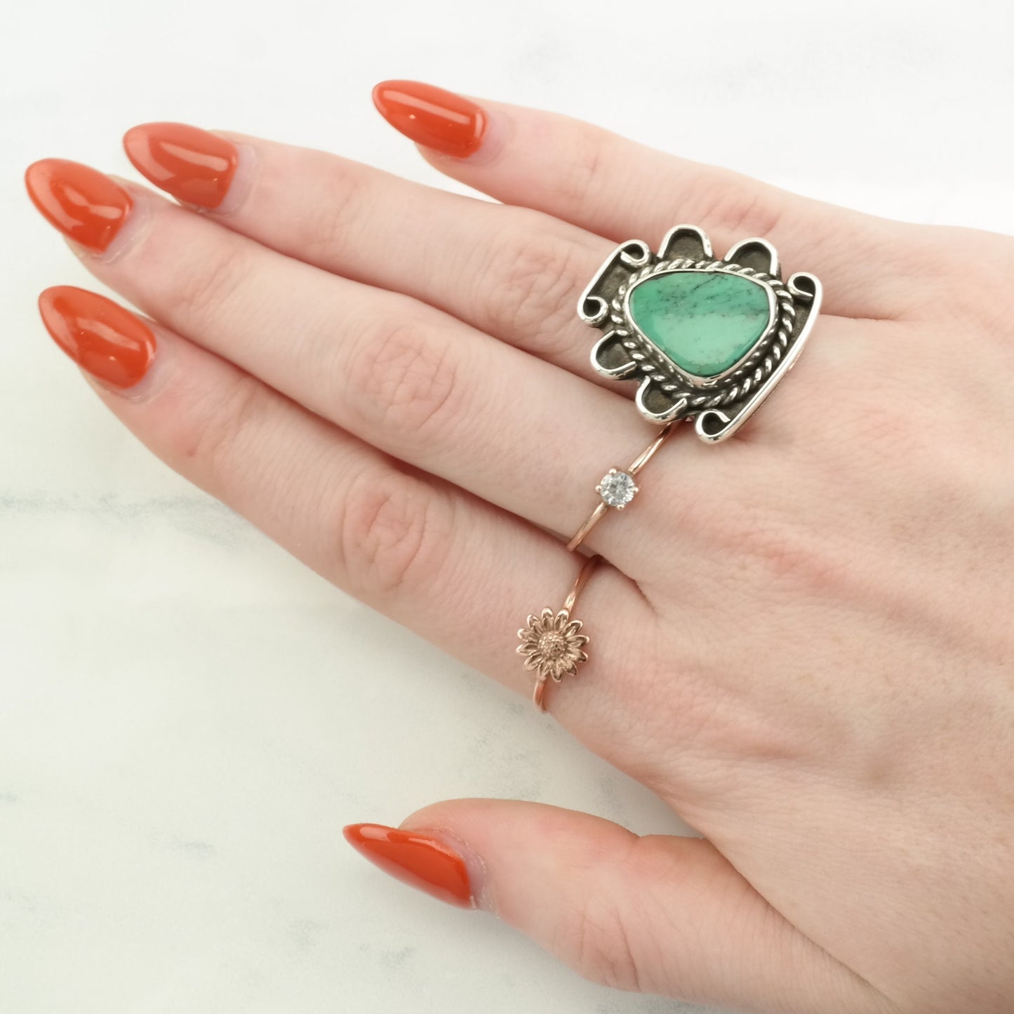 Vintage Sterling Silver Ring Turquoise Abstract Size 5