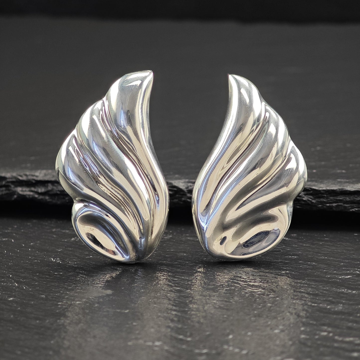 Taxco, Ballesteros Wings Puffy Clip On Earrings Sterling Silver