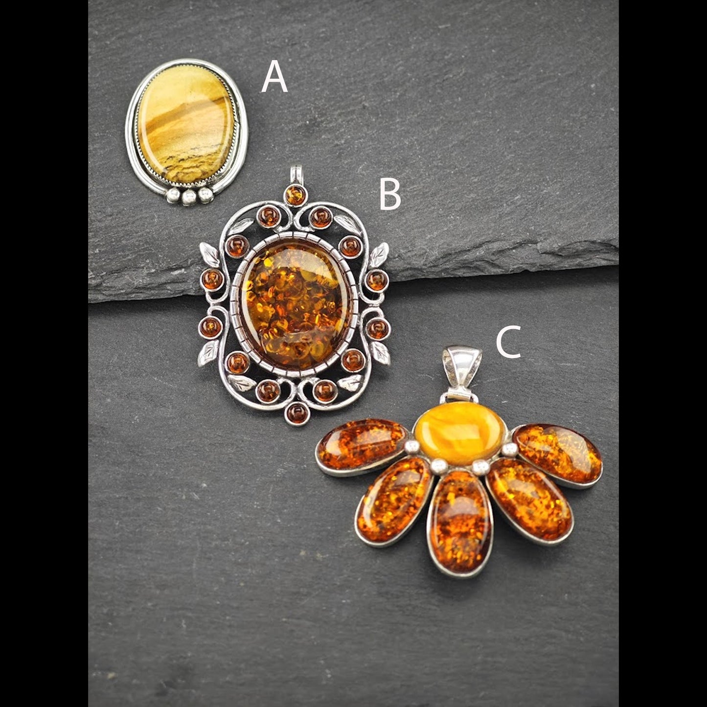 Choice of Vintage Orange Gemstone Pendants Sterling Silver