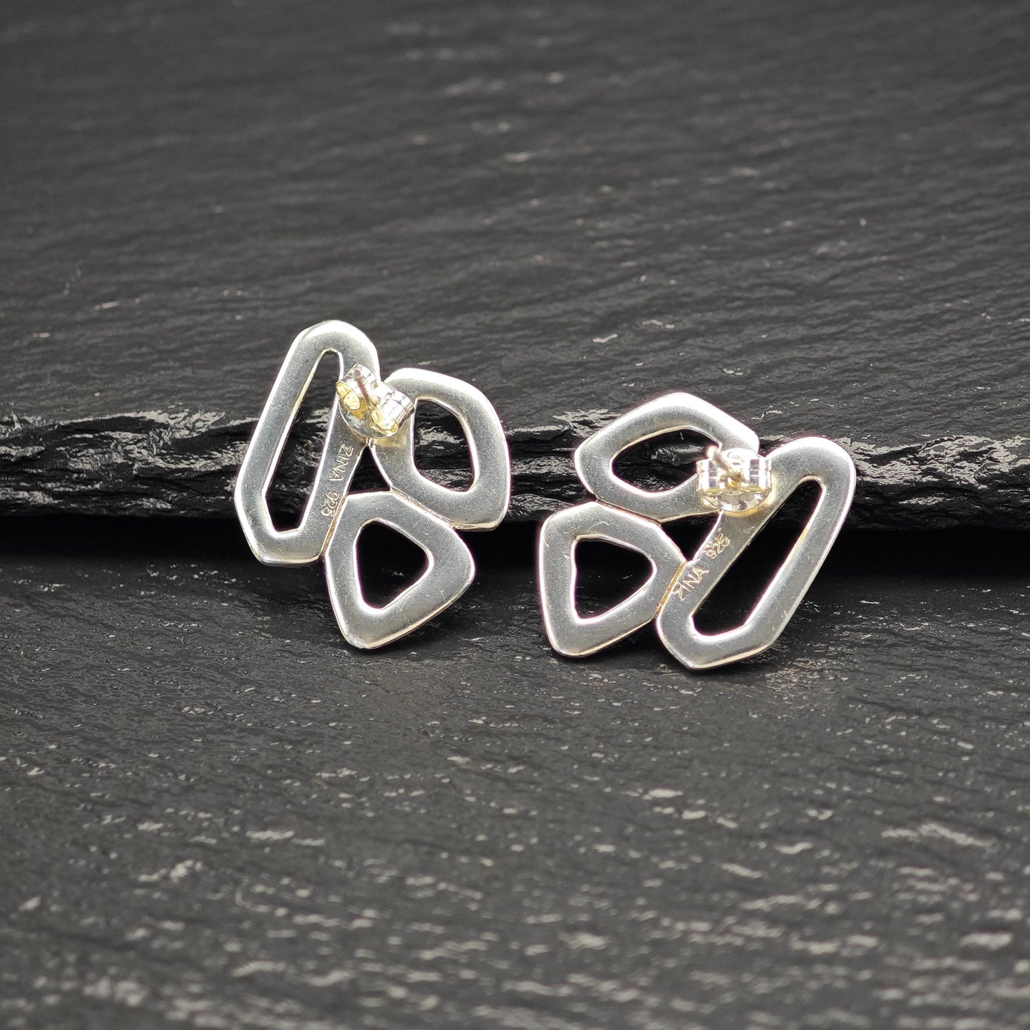 Vintage Zina Modernist, Abstract Stud Earrings Sterling Silver