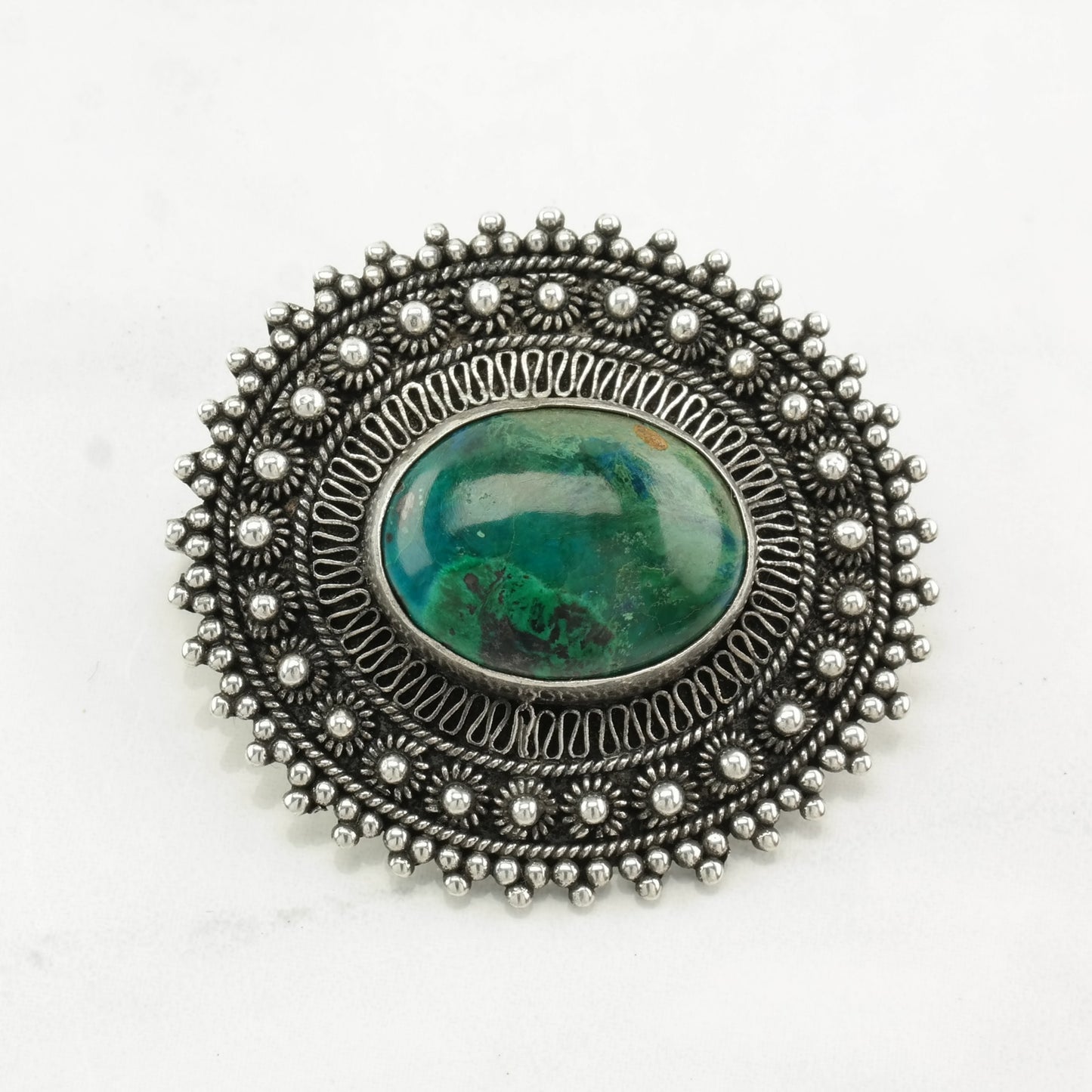 Vintage Choice of Carved Jet, Chrysocolla Sterling Silver Pendant