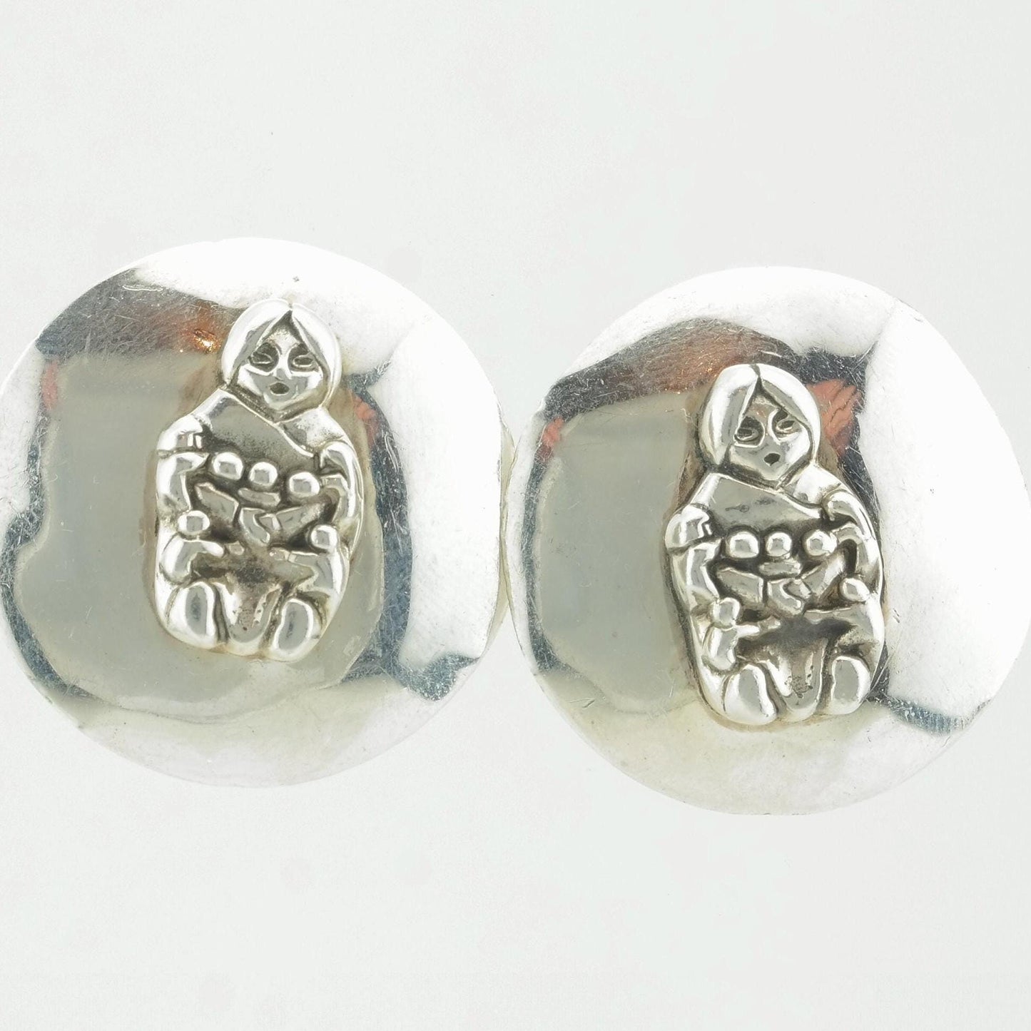 Native American Sterling Silver Fertility Symbol Stud Earrings