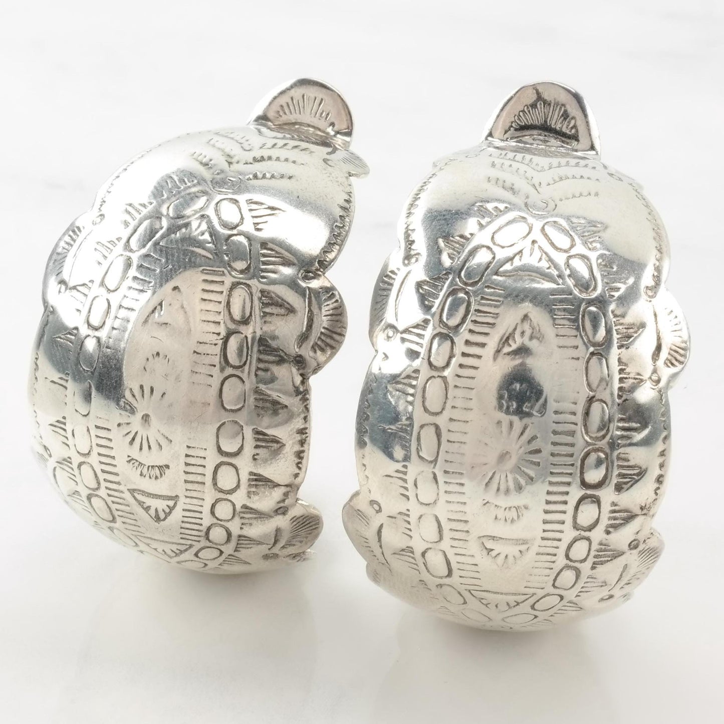 Vintage Stamped Sterling Silver Pierced C-Hoop Earrings