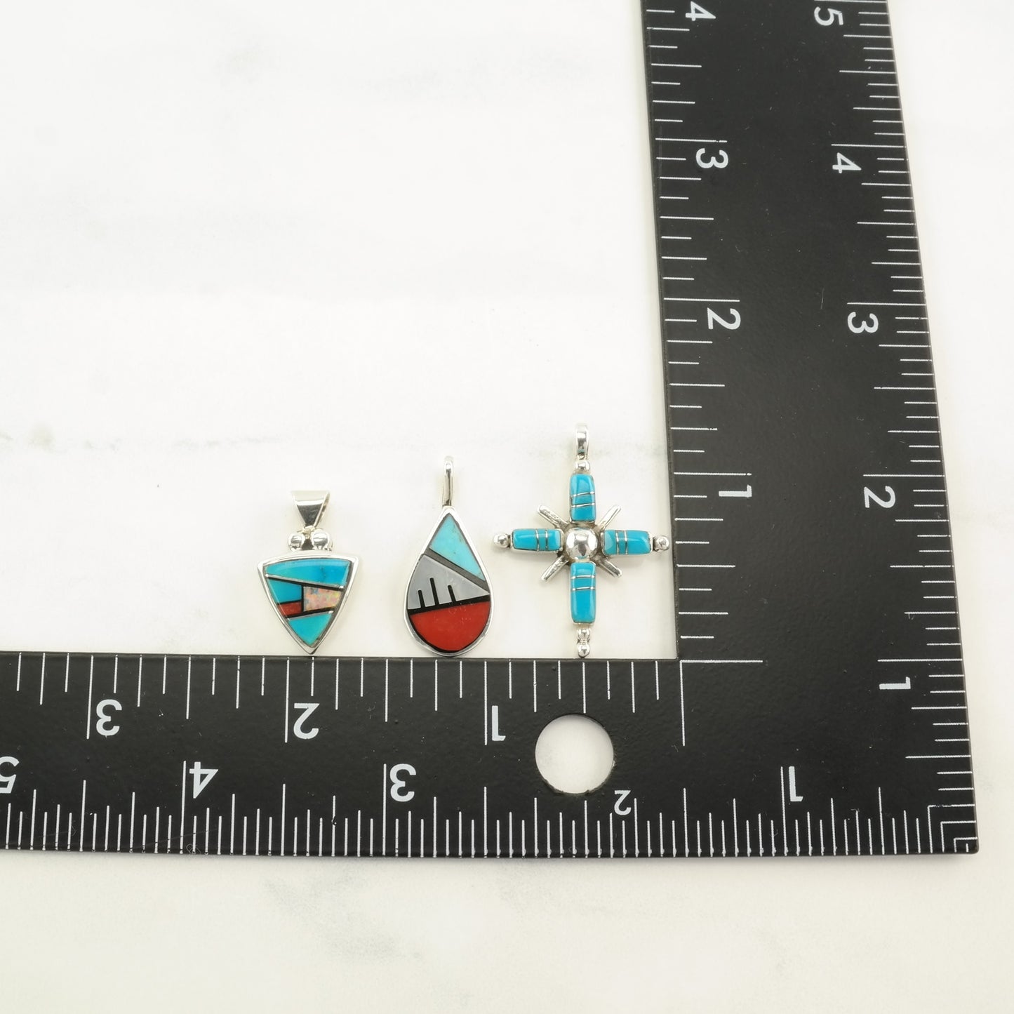 Vintage Southwest Turquoise, Multi Gemstone Inlay Sterling Silver Pendant