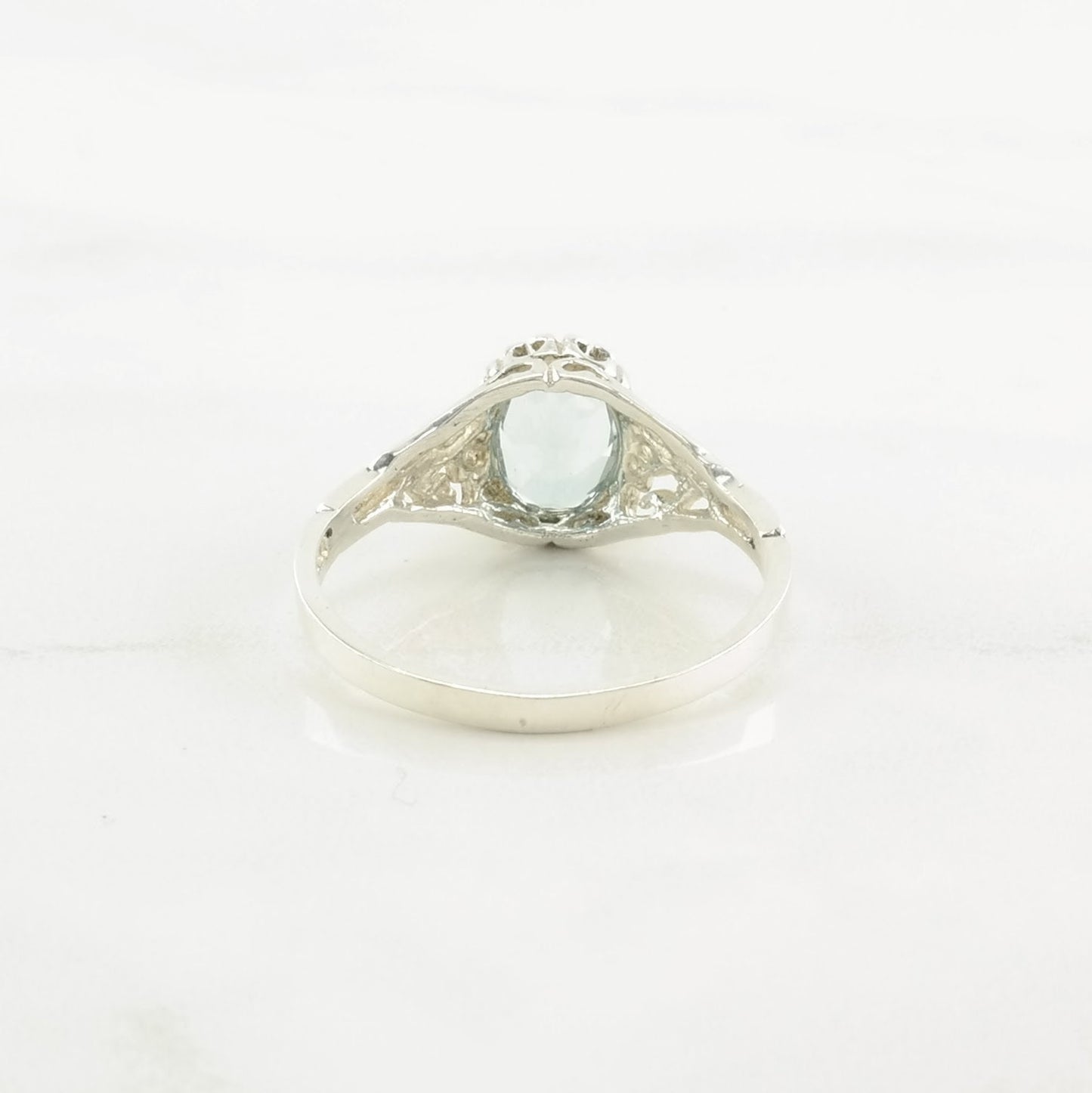 Vintage Sterling Silver Ring, Topaz Filigree Blue Size 8 3/4