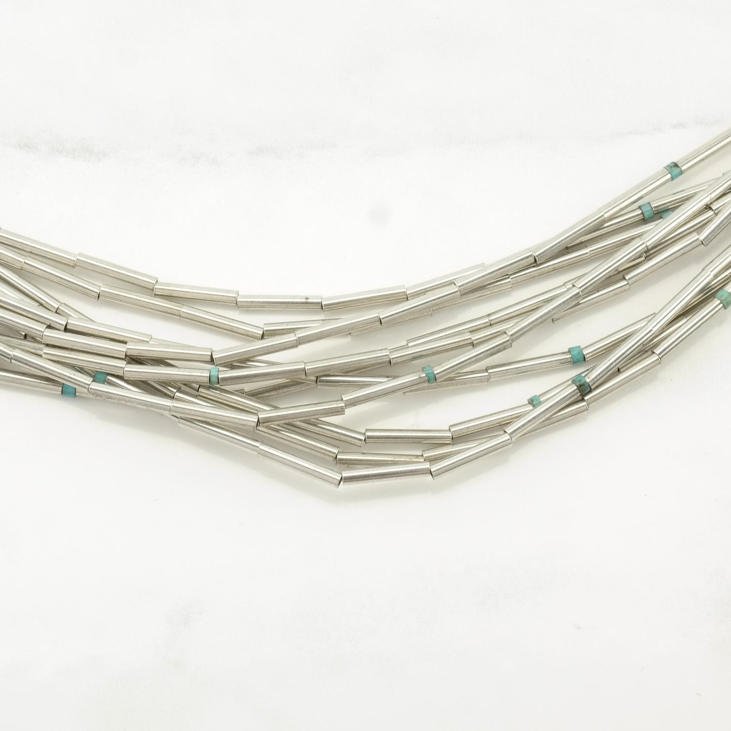 Vintage Southwest Sterling Silver Blue Turquoise Liquid Silver Necklace