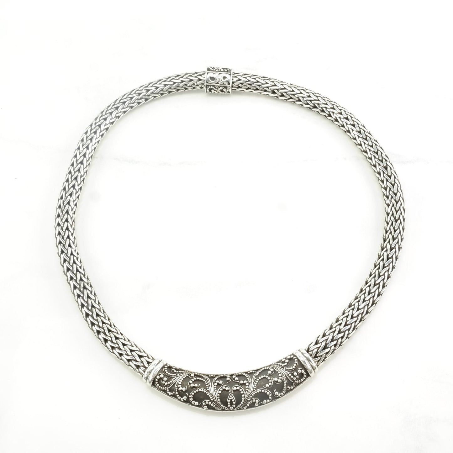 Vintage Lois Hill Sterling Silver Chain Filigree Necklace