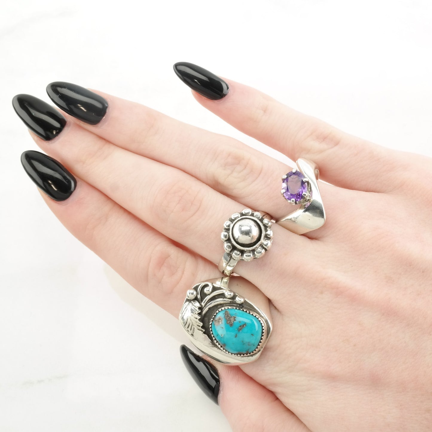 Vintage Native American Silver Ring Turquoise Leaf Sterling Blue Size 12