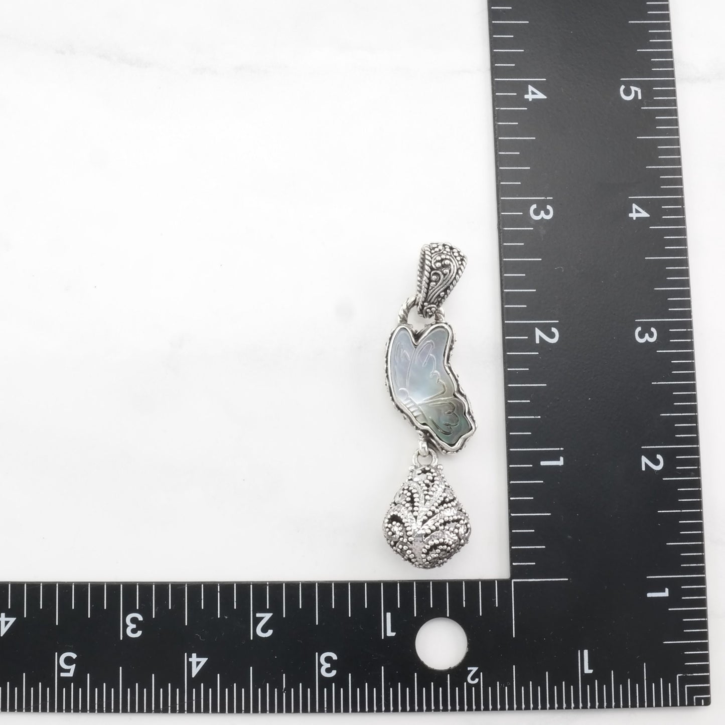 Vintage MOP Butterfly, Scroll Sterling Silver Pendant